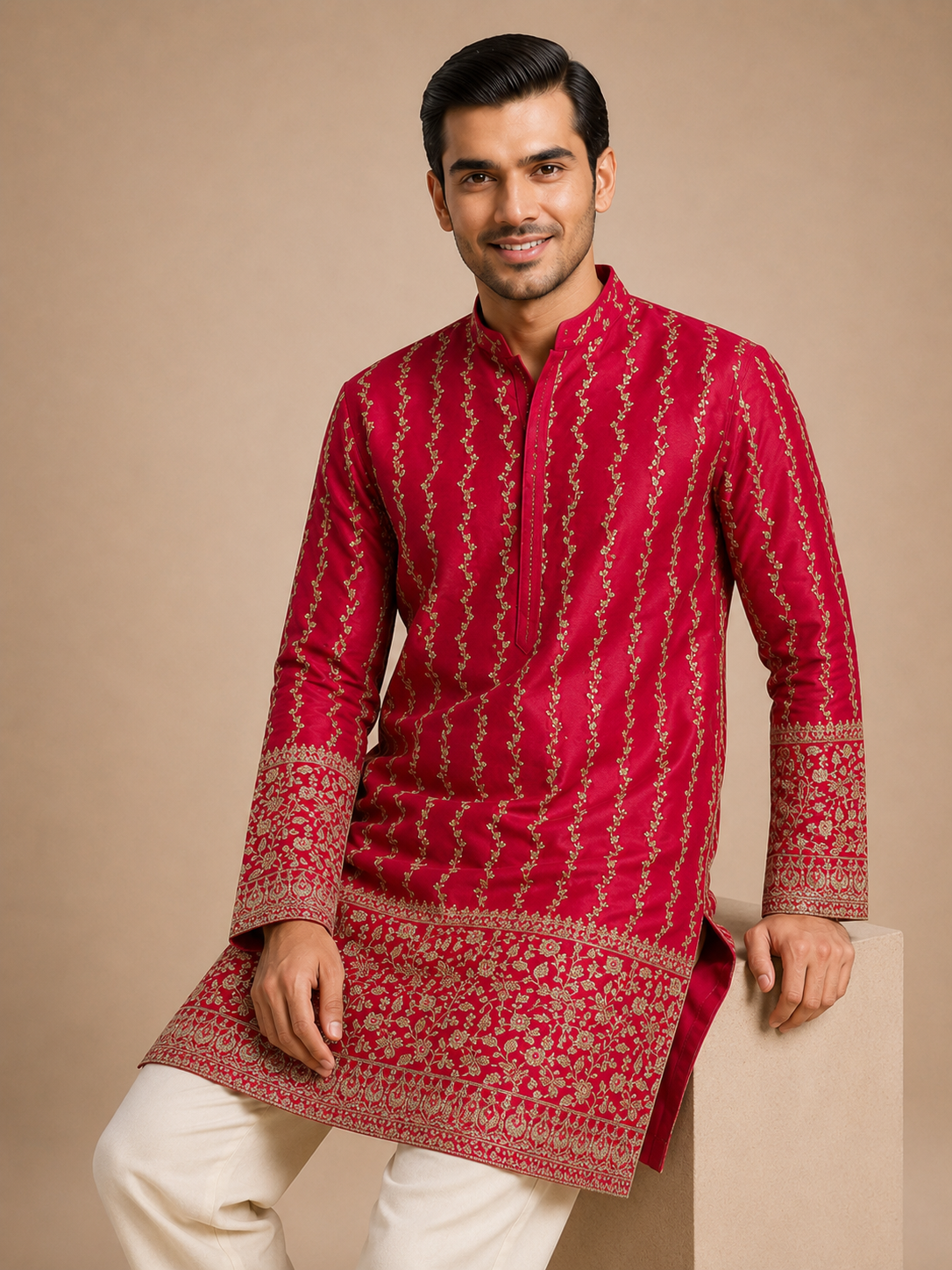 ROYAL CRIMSON EMBROIDERED KURTA