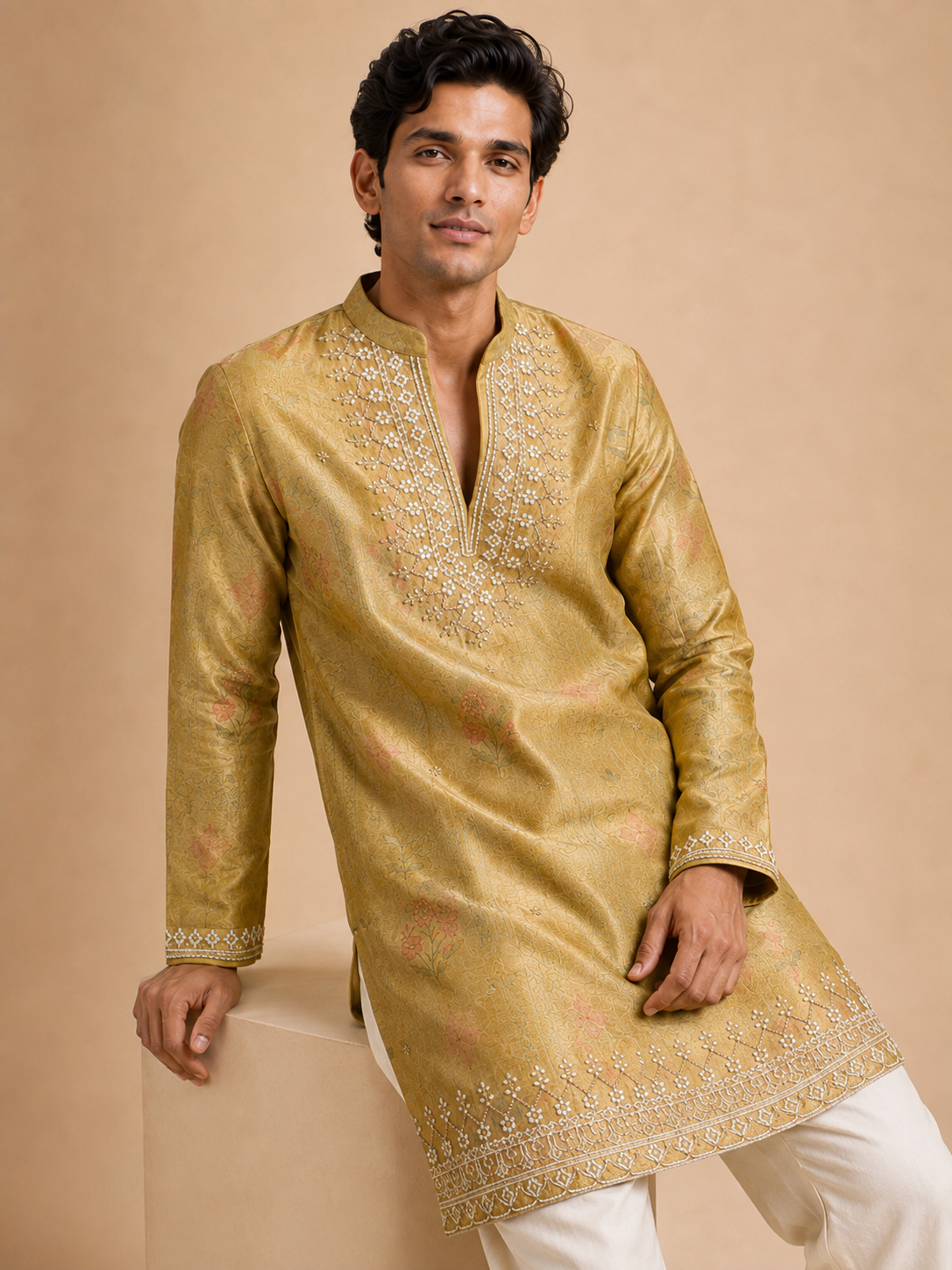 PASTEL GREEN ZARI EMBROIDERED KURTA
