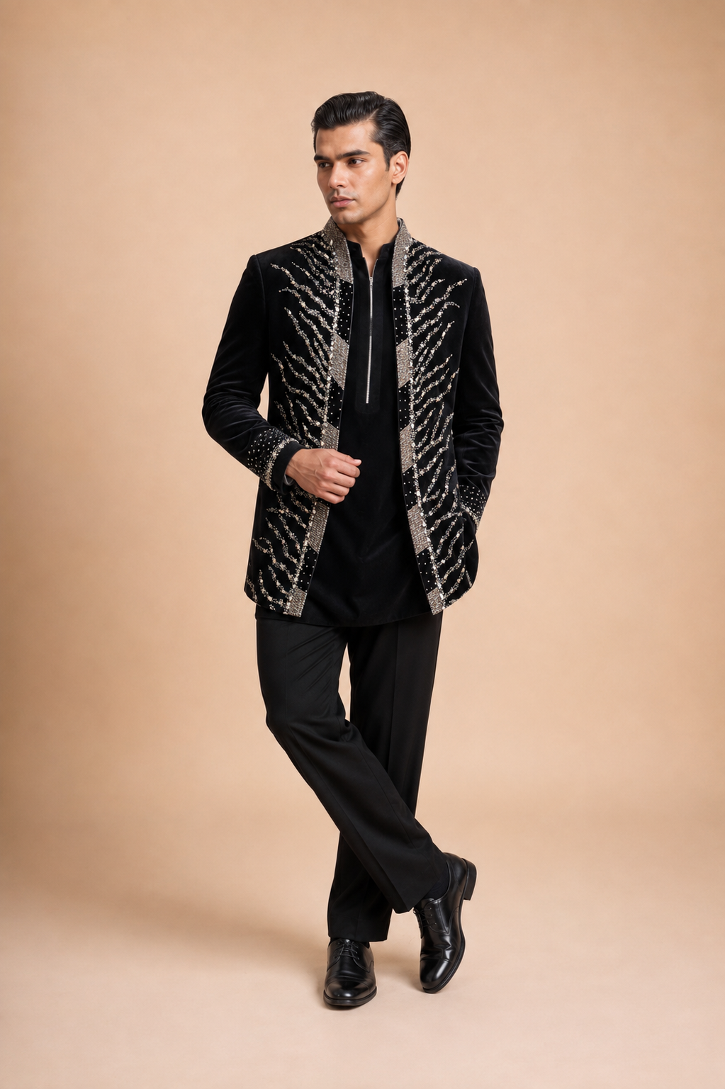BLACK TIGER EMBROIDERED INDO-WESTERN