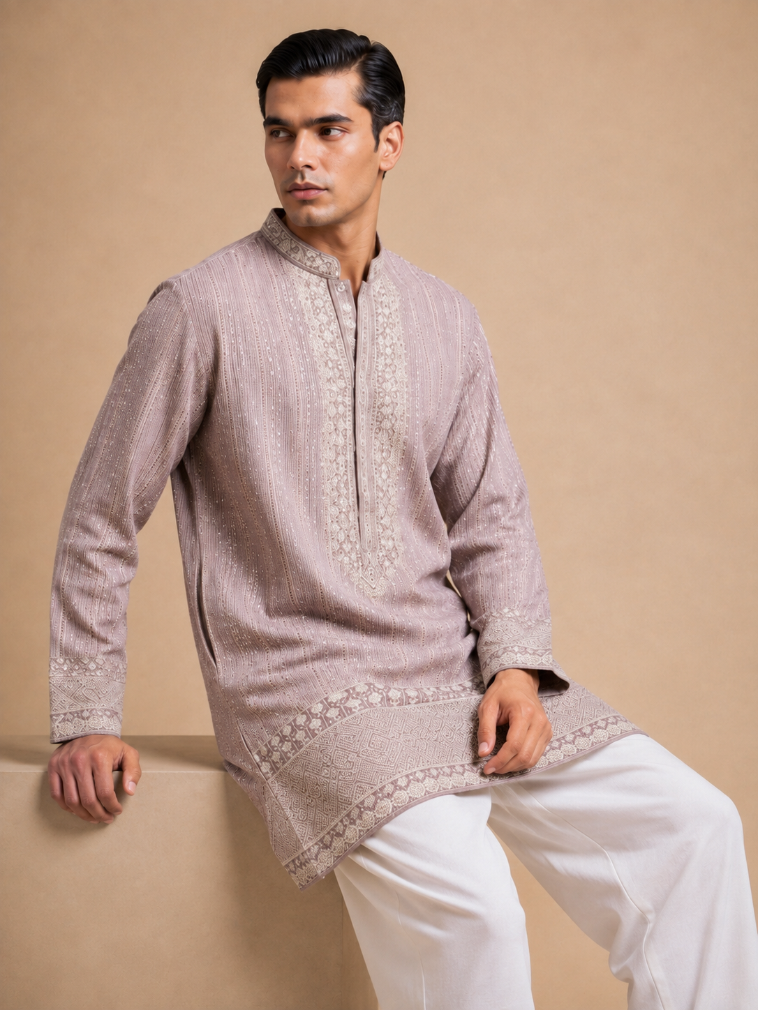 ZARI STRIPED EMBROIDERED KURTA
