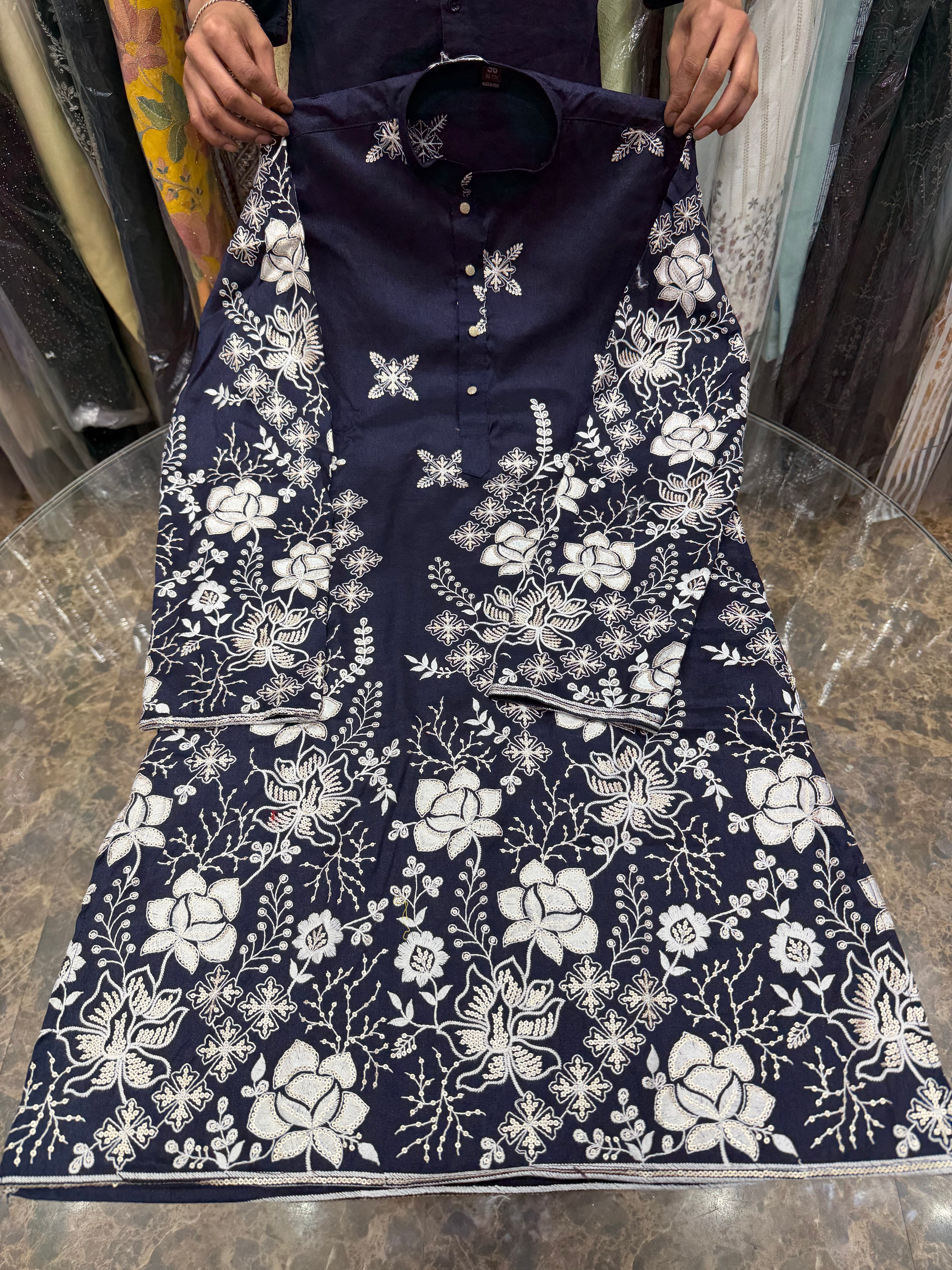 NAVY BLUE PANELLING KURTHA