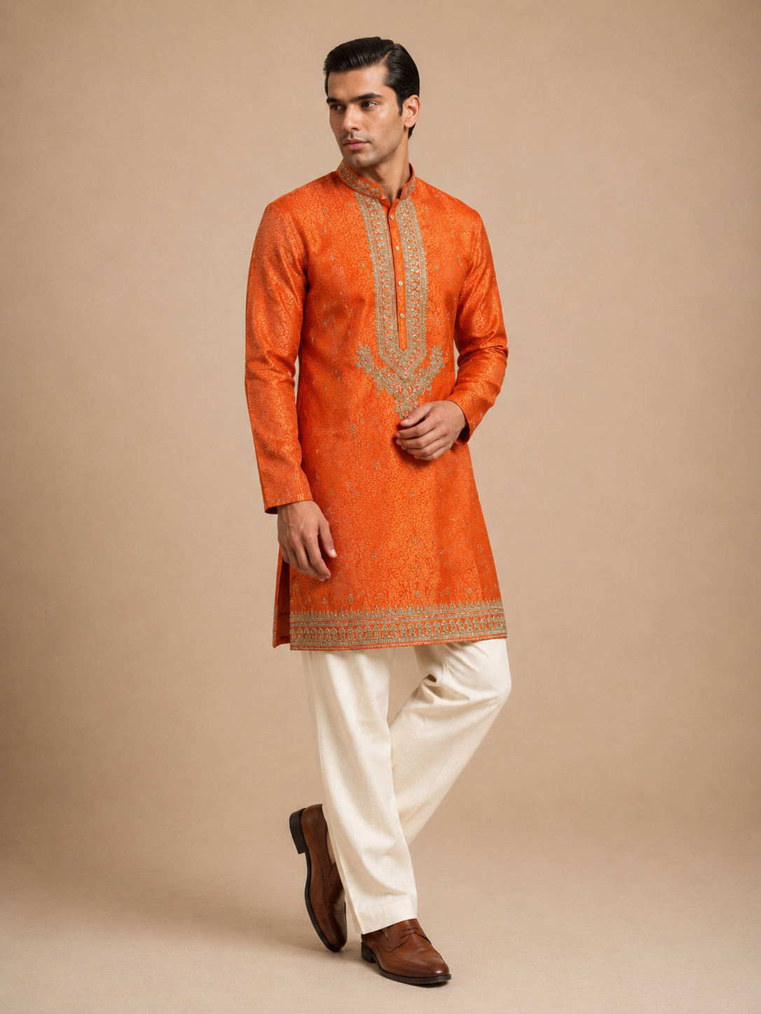 ROYAL SAFFRON EMBROIDERED KURTA