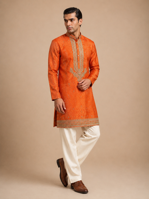ROYAL SAFFRON EMBROIDERED KURTA