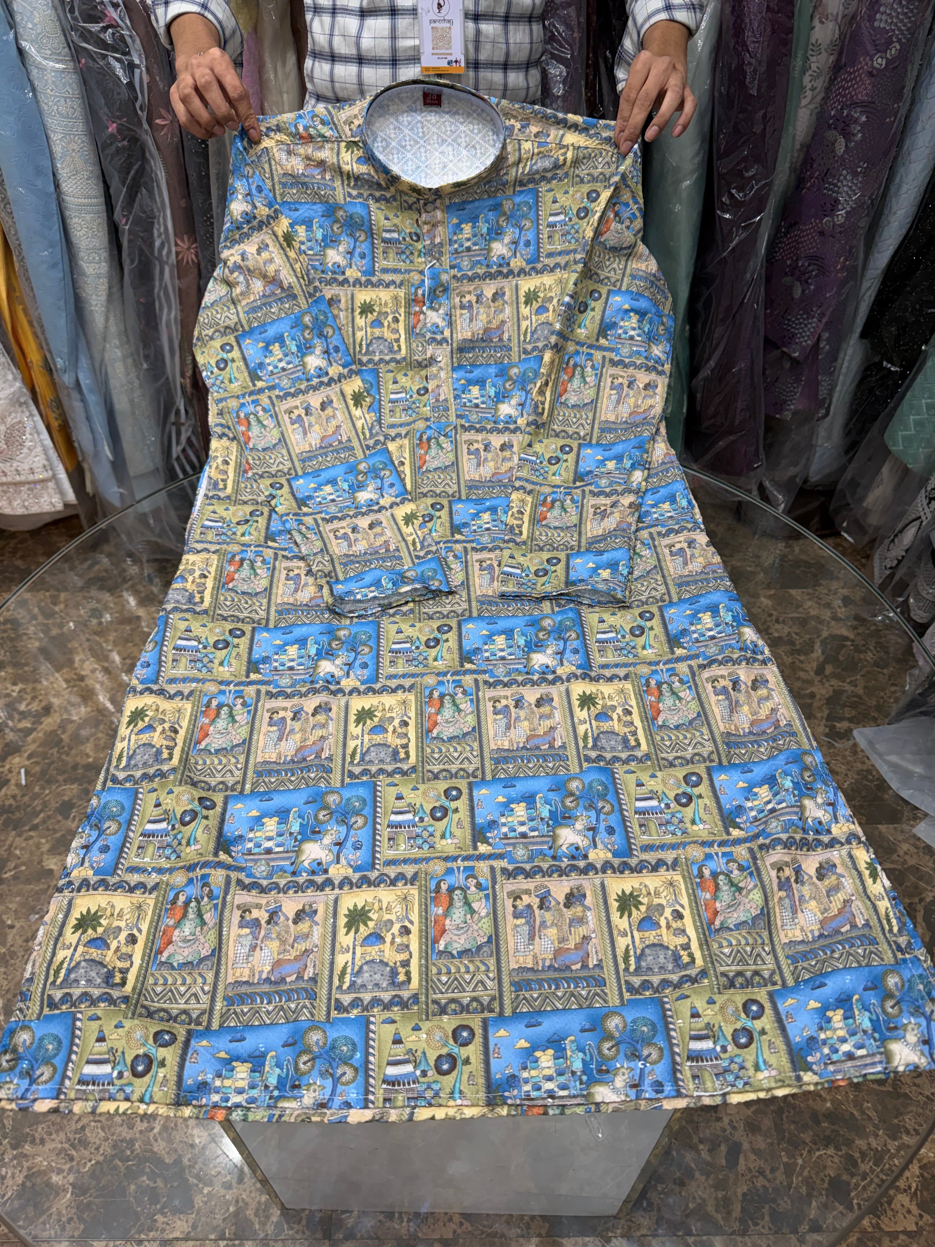 SKY BLUE MULTI-SHADE KURTHA