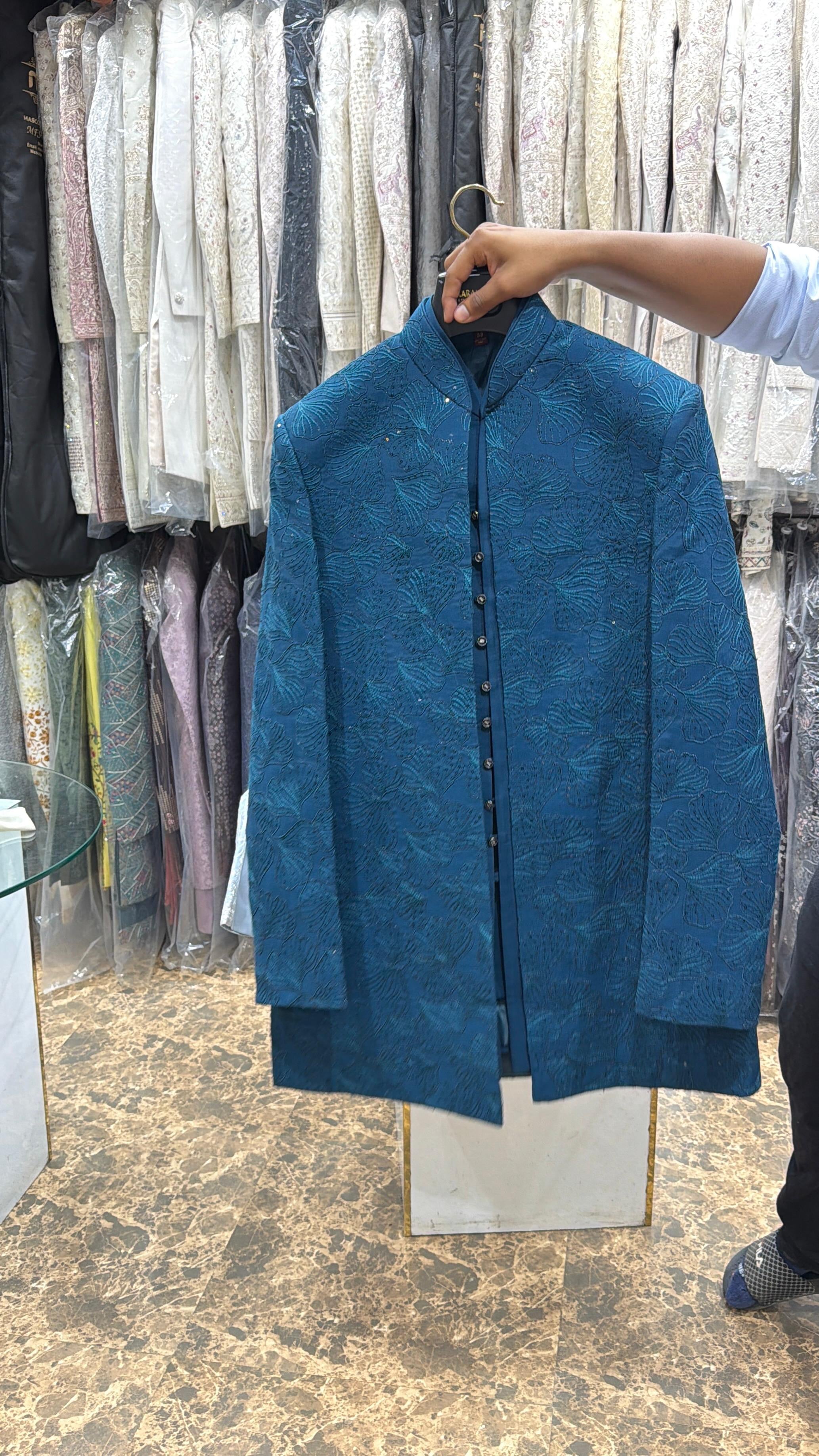 Teal Ginkgo Embroidered Indo-Western