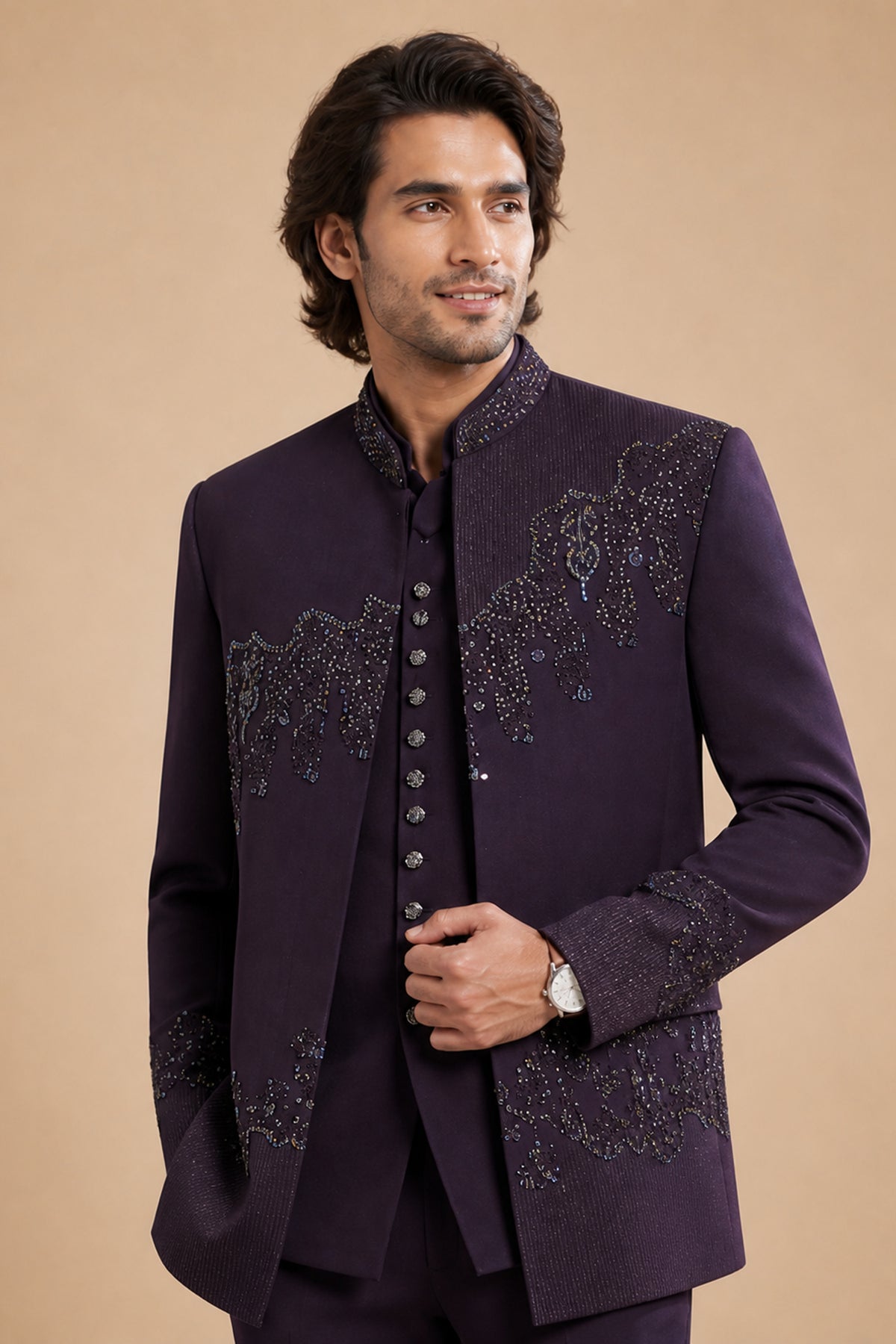 MEN'S DEEP WINE INDO-WESTERN