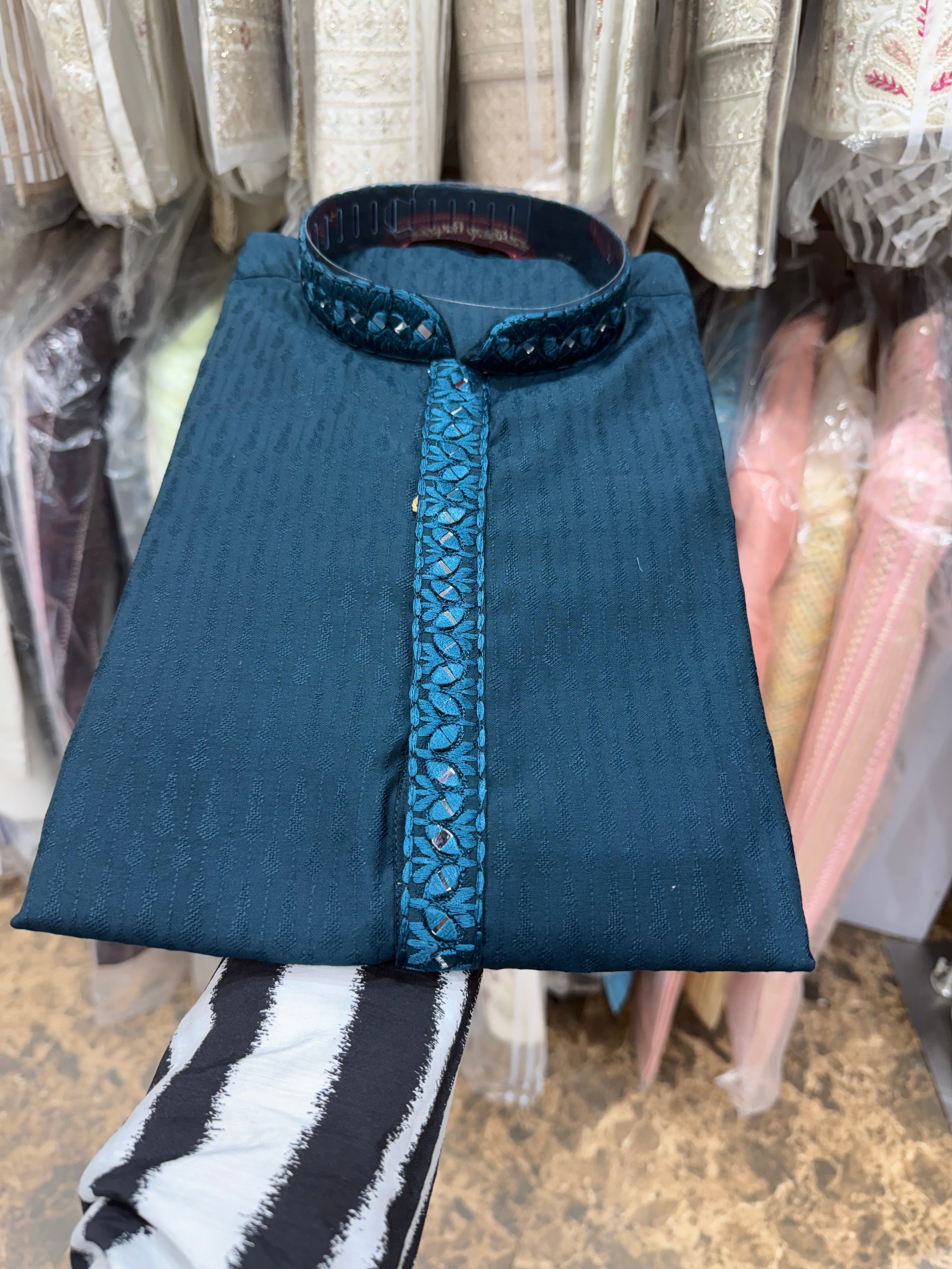 TEAL BLUE MIRROR WORK DESIGNER KURTA