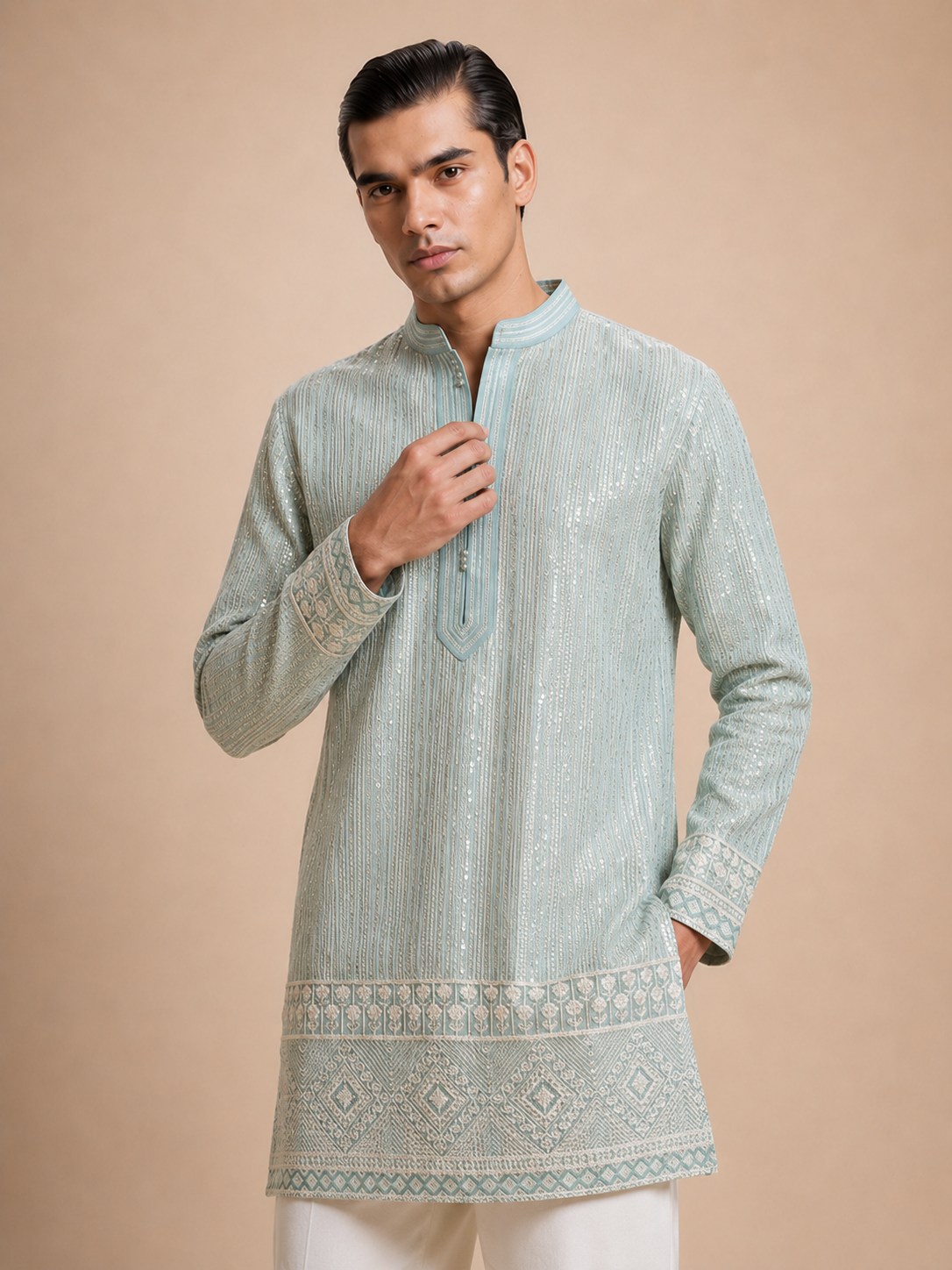 ZARI STRIPED EMBROIDERED KURTA