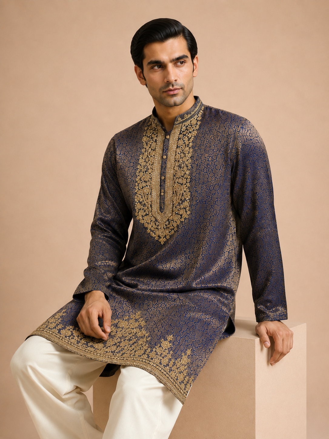 MIDNIGHT ROYAL BROCADE KURTA