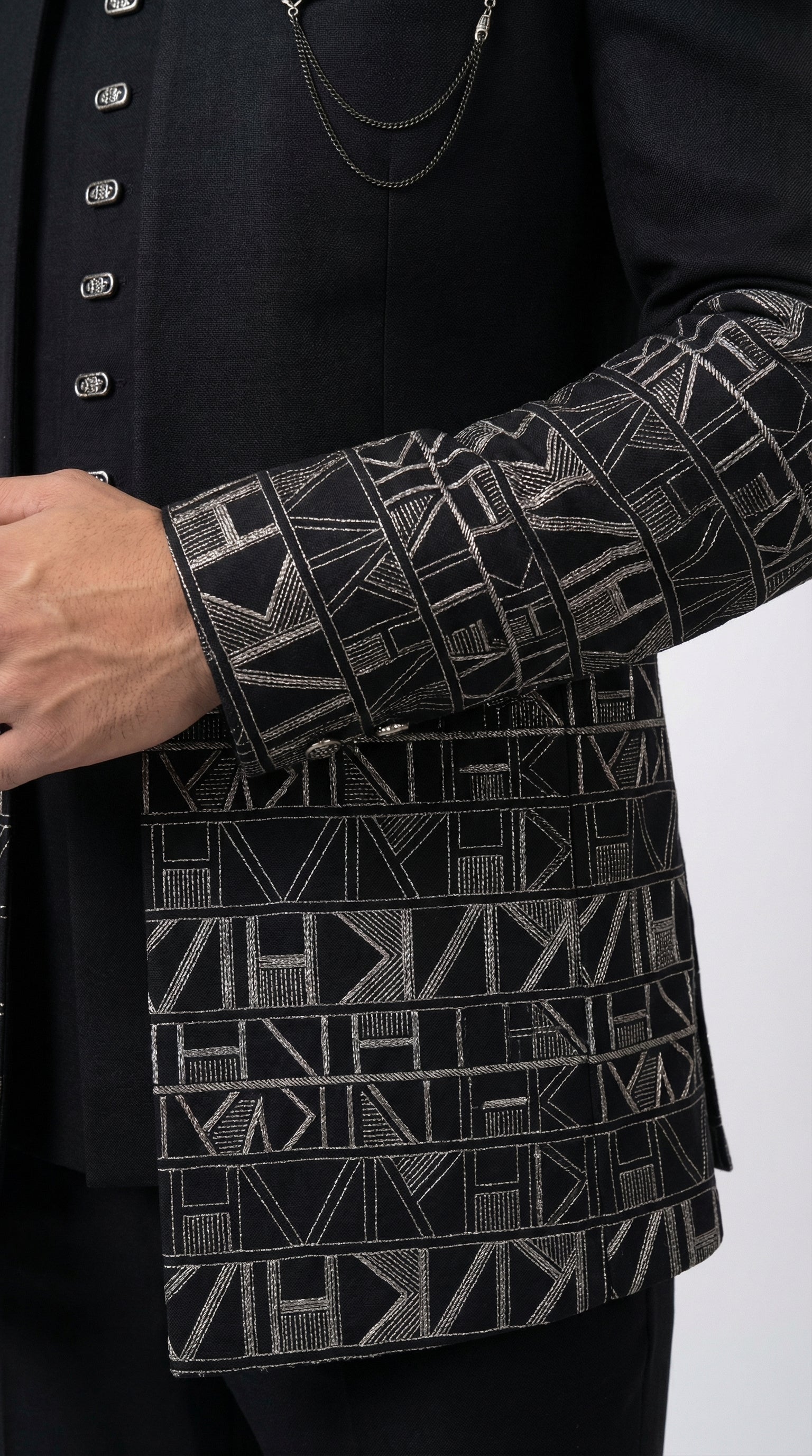 GEOMETRIC MONOGRAM PRINTED INDOWESTERN JACKET SET