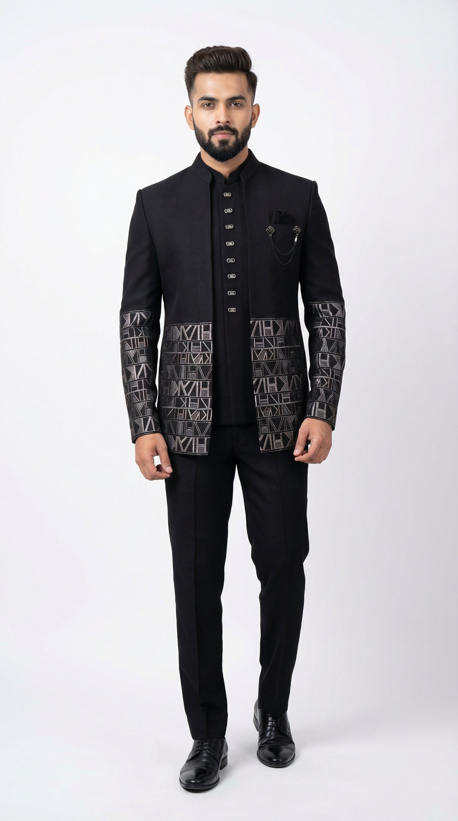 GEOMETRIC MONOGRAM PRINTED INDOWESTERN JACKET SET