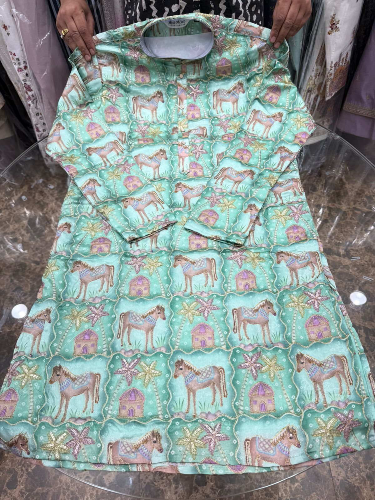 HORSE AND PALM EMBROIDERED KURTA