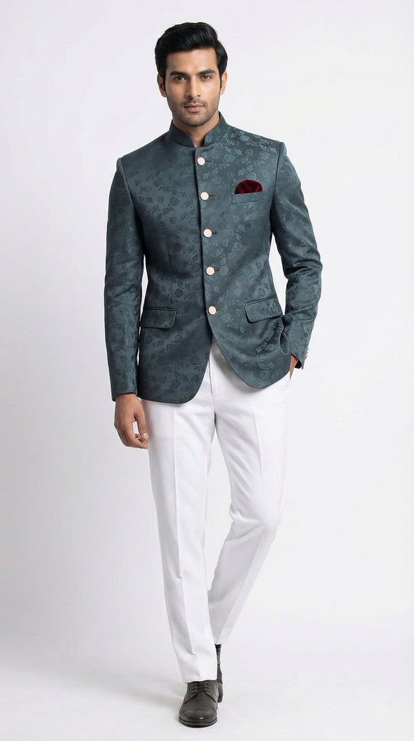 DEEP TEAL PRINTED JODHPURI