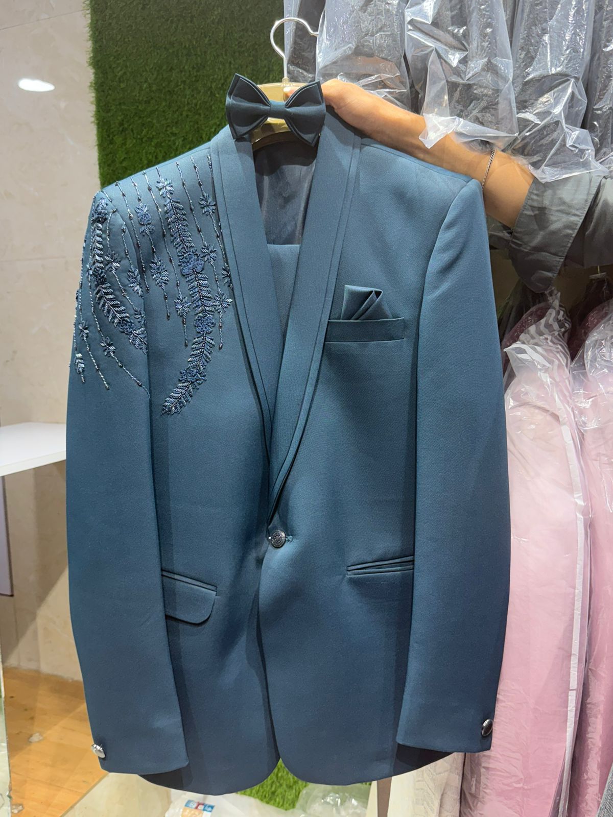 PEACOCK BLUE HAND WORK TUXEDO SET