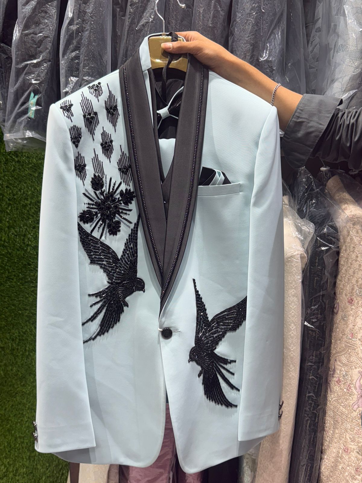SKY BLUE HAND WORK TUXEDO SET