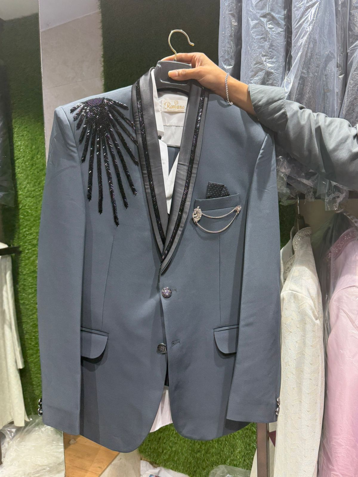 DARK GREY HAND WORK TUXEDO SET