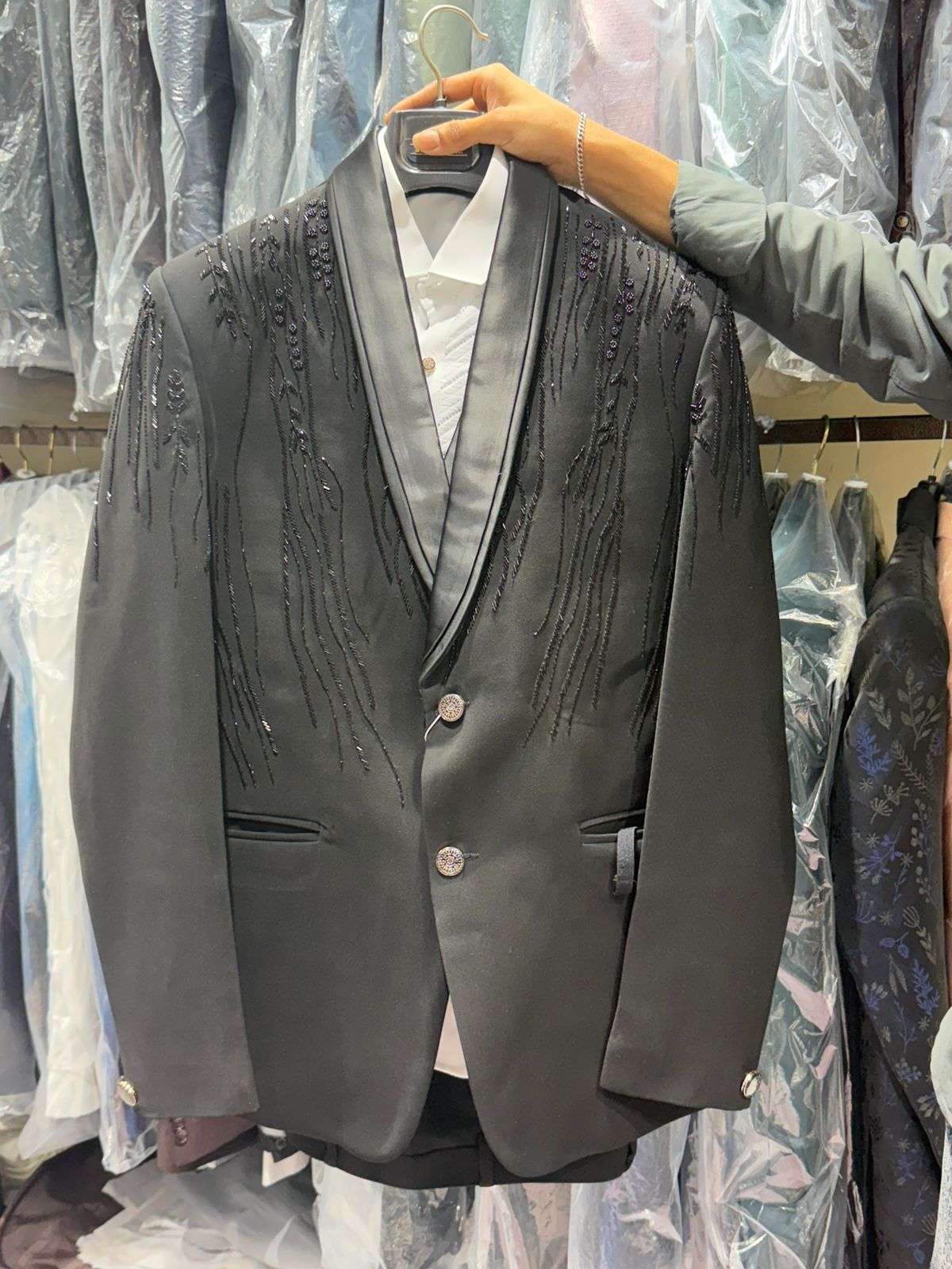 BLACK HAND WORK EMBROIDERY TUXEDO SET