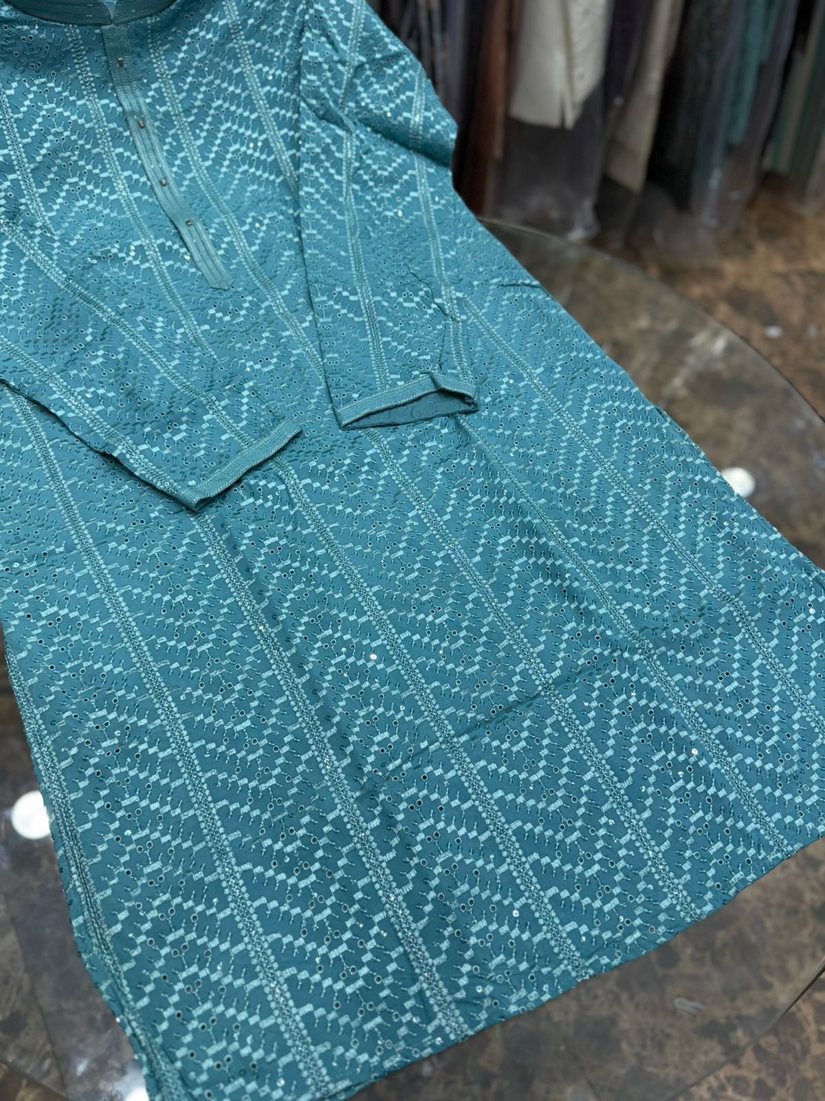 SKY BLUE CHIKANKARI EMBROIDERY KURTA WITH ASTAR