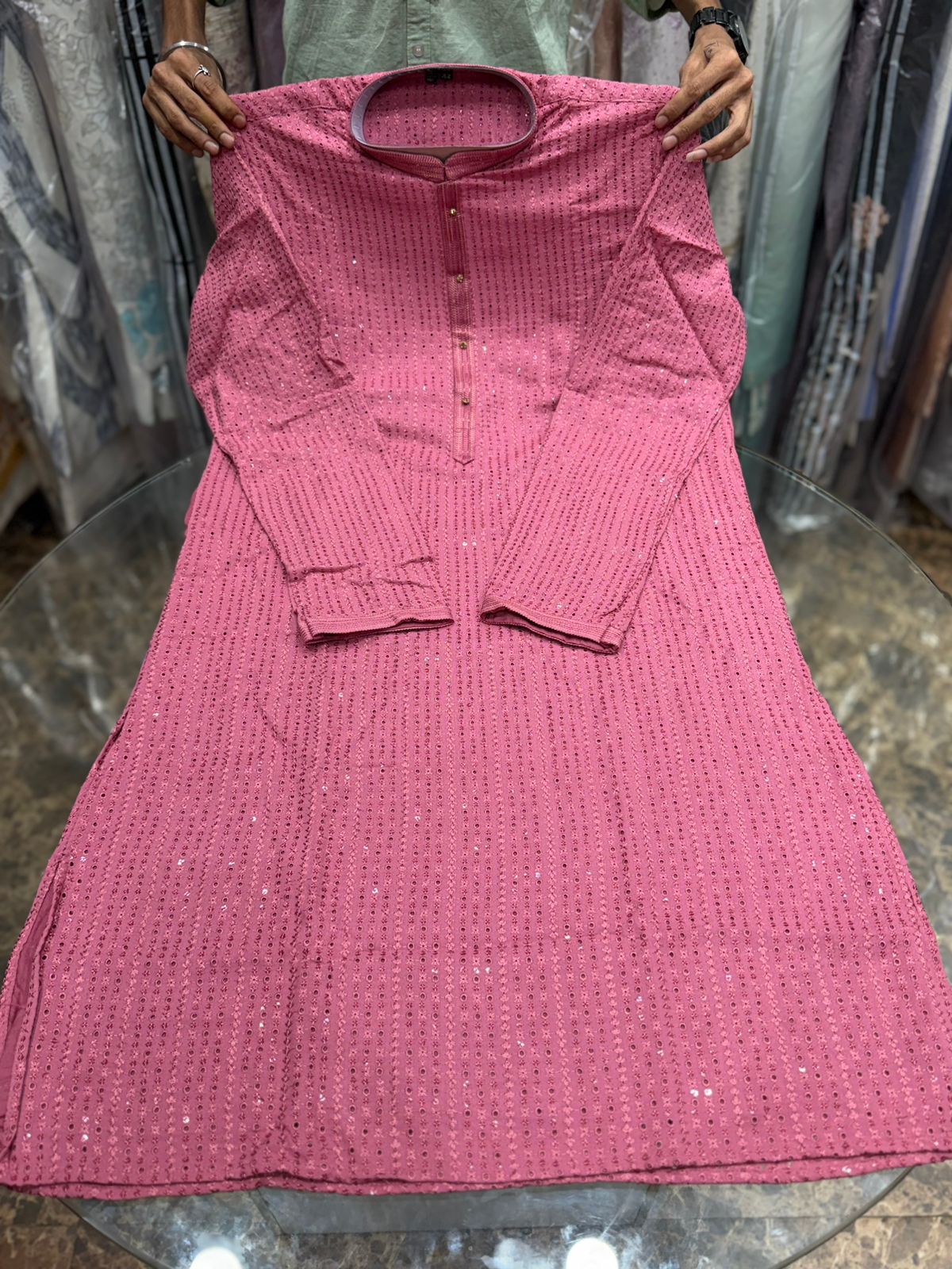 PINK CHIKANKARI EMBROIDERY KURTA WITH ASTAR