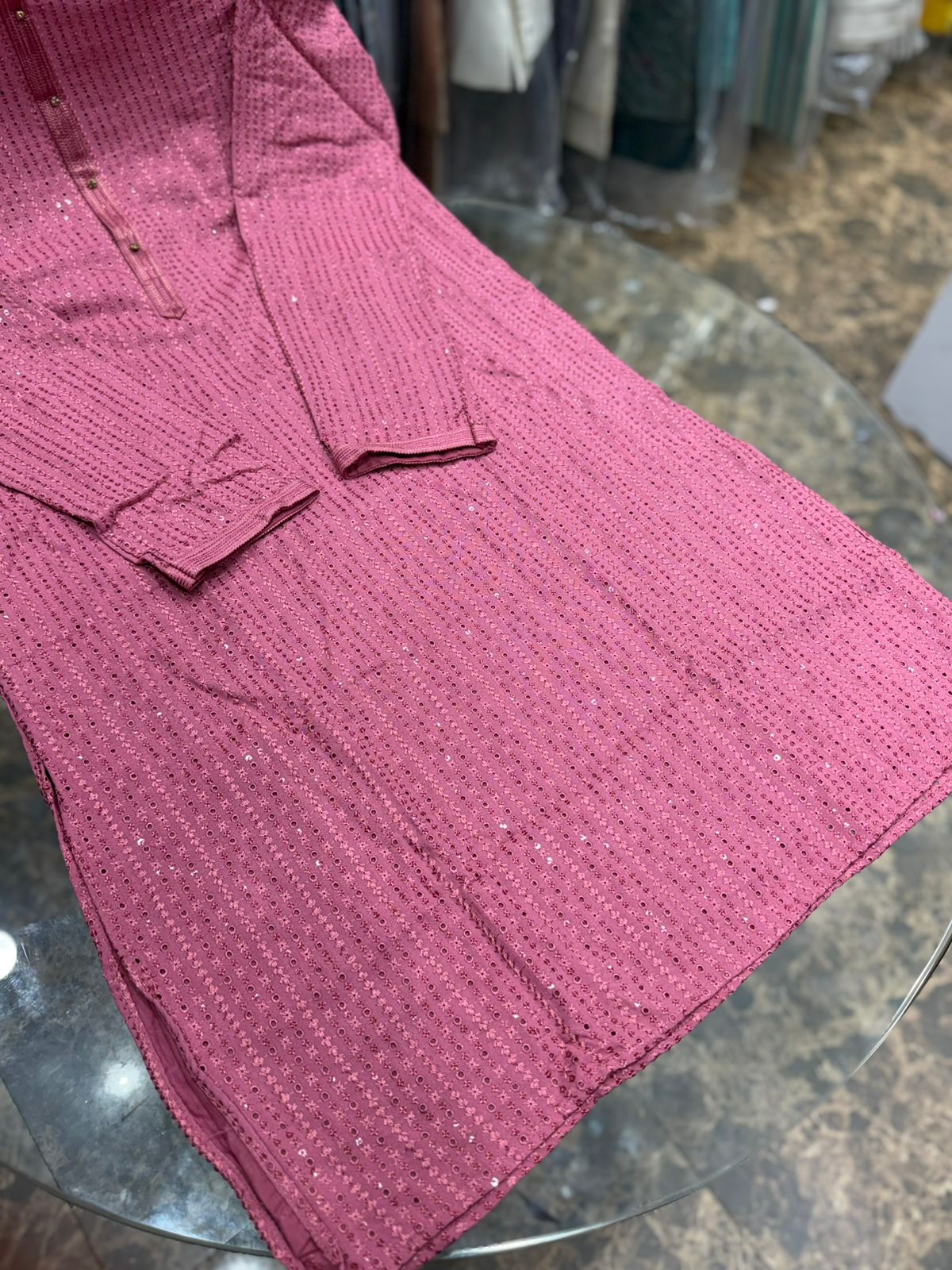 PINK CHIKANKARI EMBROIDERY KURTA WITH ASTAR