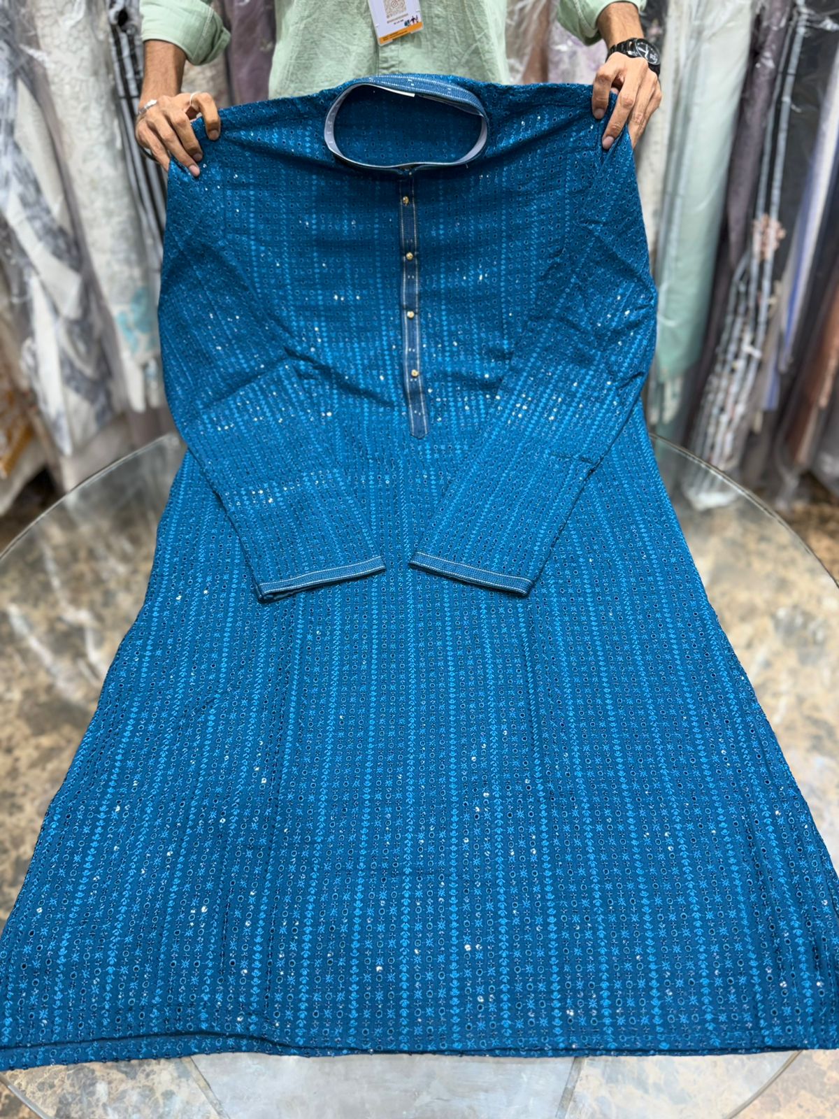 NAVY BLUE CHIKANKARI EMBROIDERY KURTA WITH ASTAR