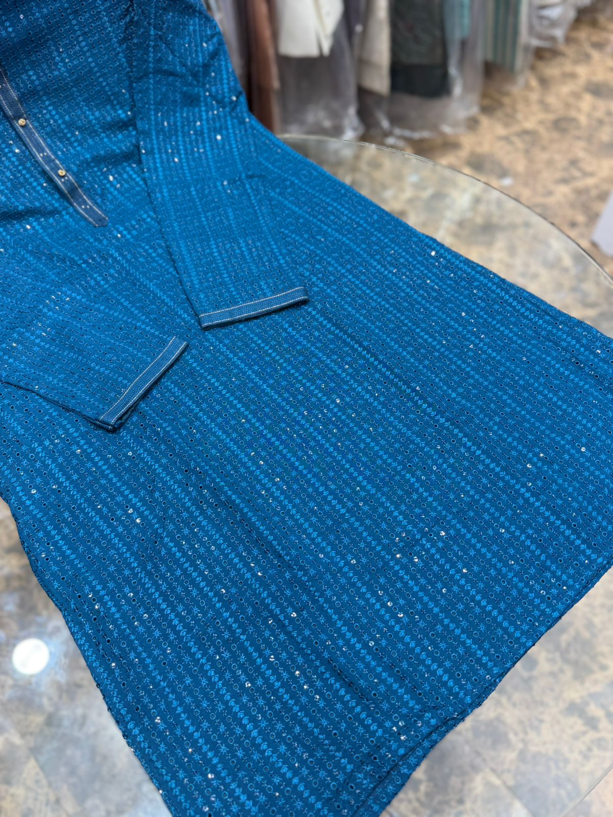 NAVY BLUE CHIKANKARI EMBROIDERY KURTA WITH ASTAR