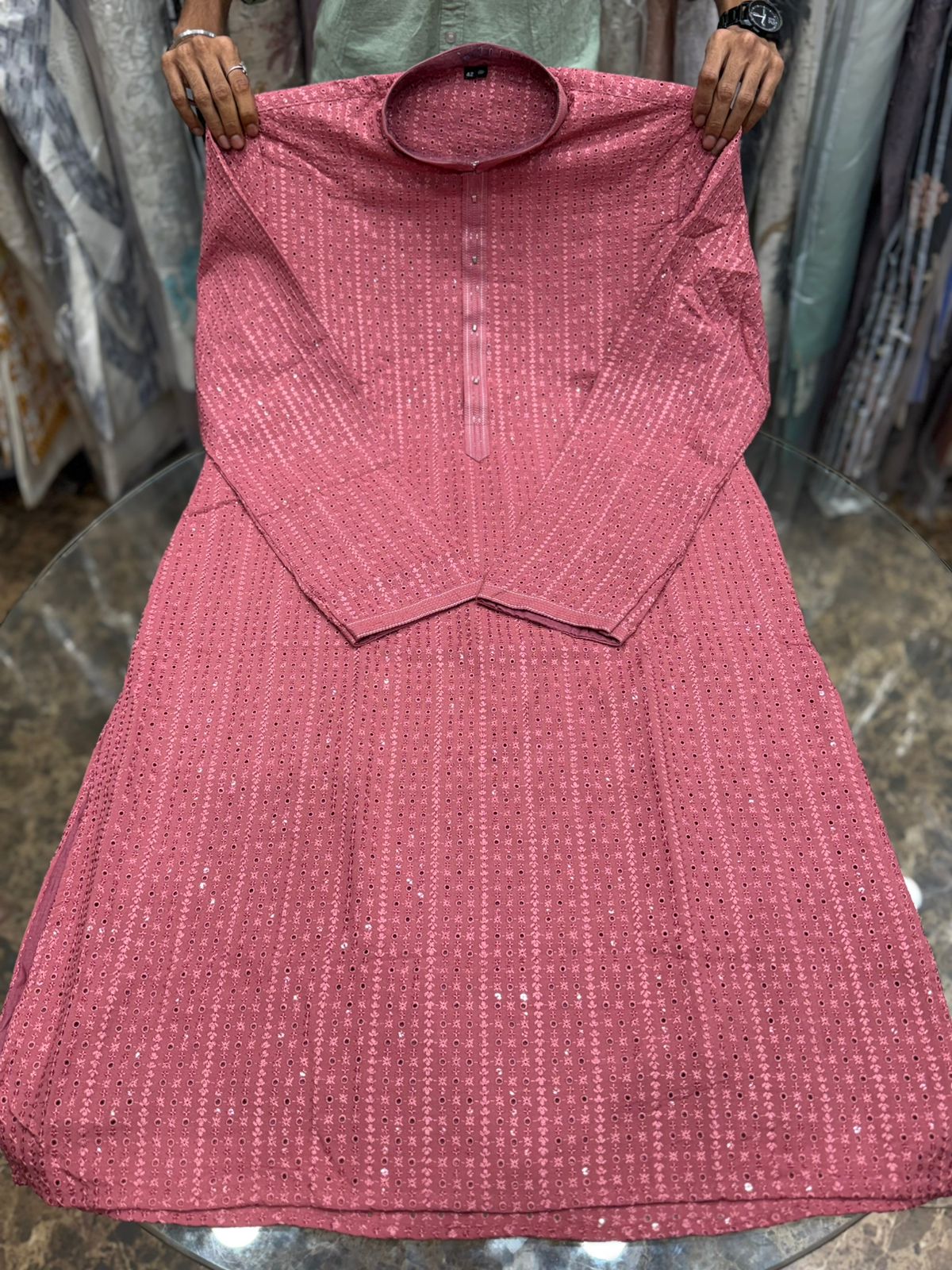 DARK PEACH CHIKANKARI EMBROIDERY KURTA WITH ASTAR