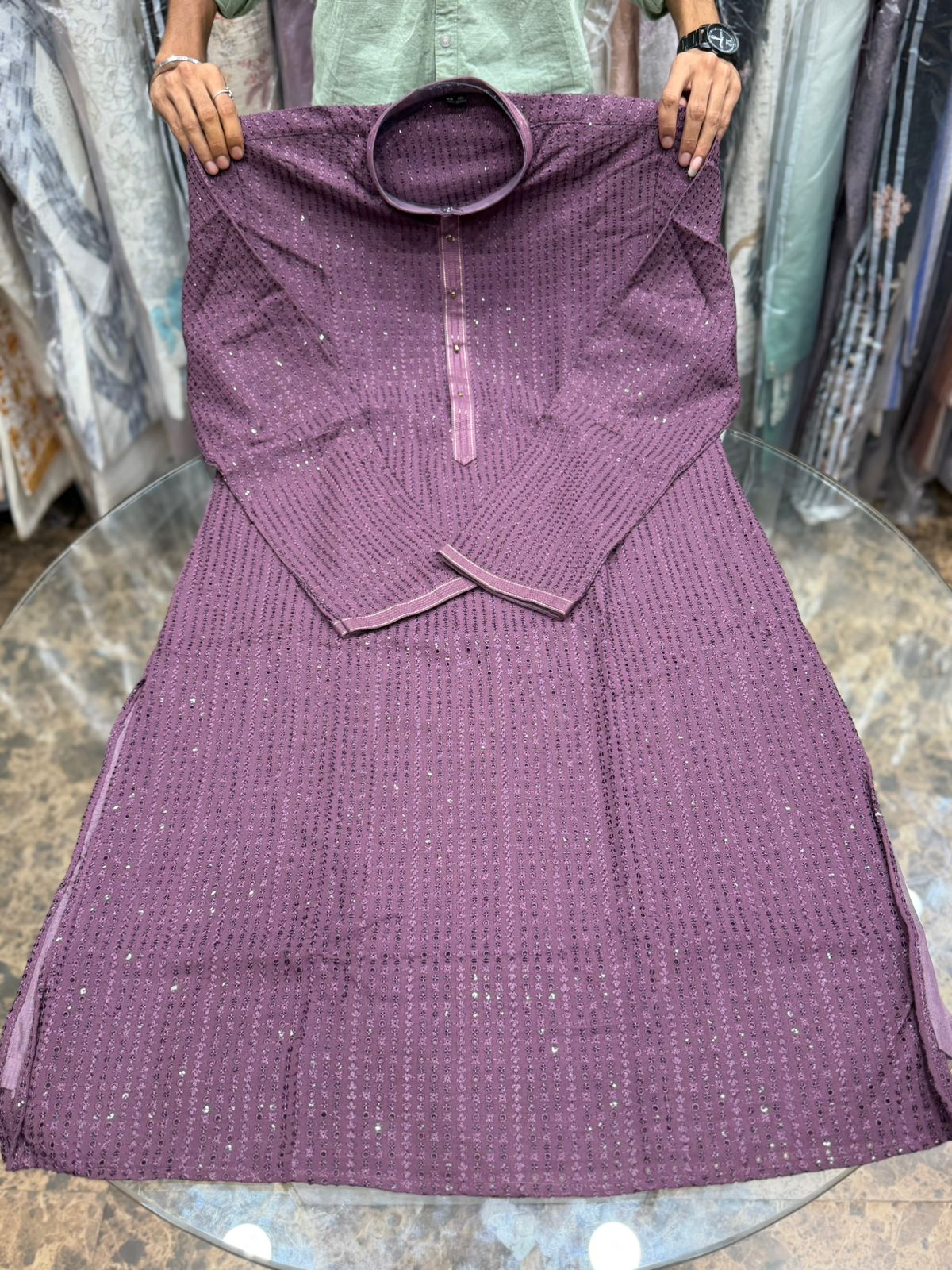 PURPLE CHIKANKARI EMBROIDERY KURTA WITH ASTAR