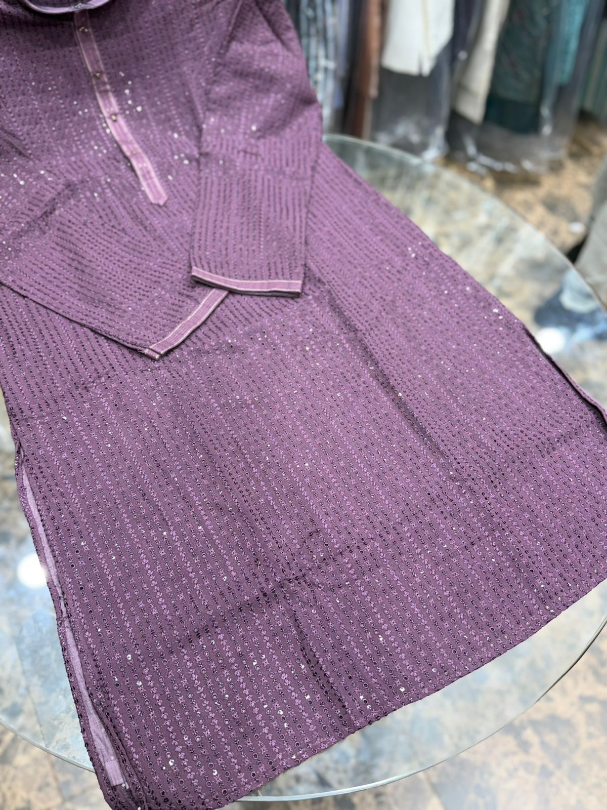 PURPLE CHIKANKARI EMBROIDERY KURTA WITH ASTAR