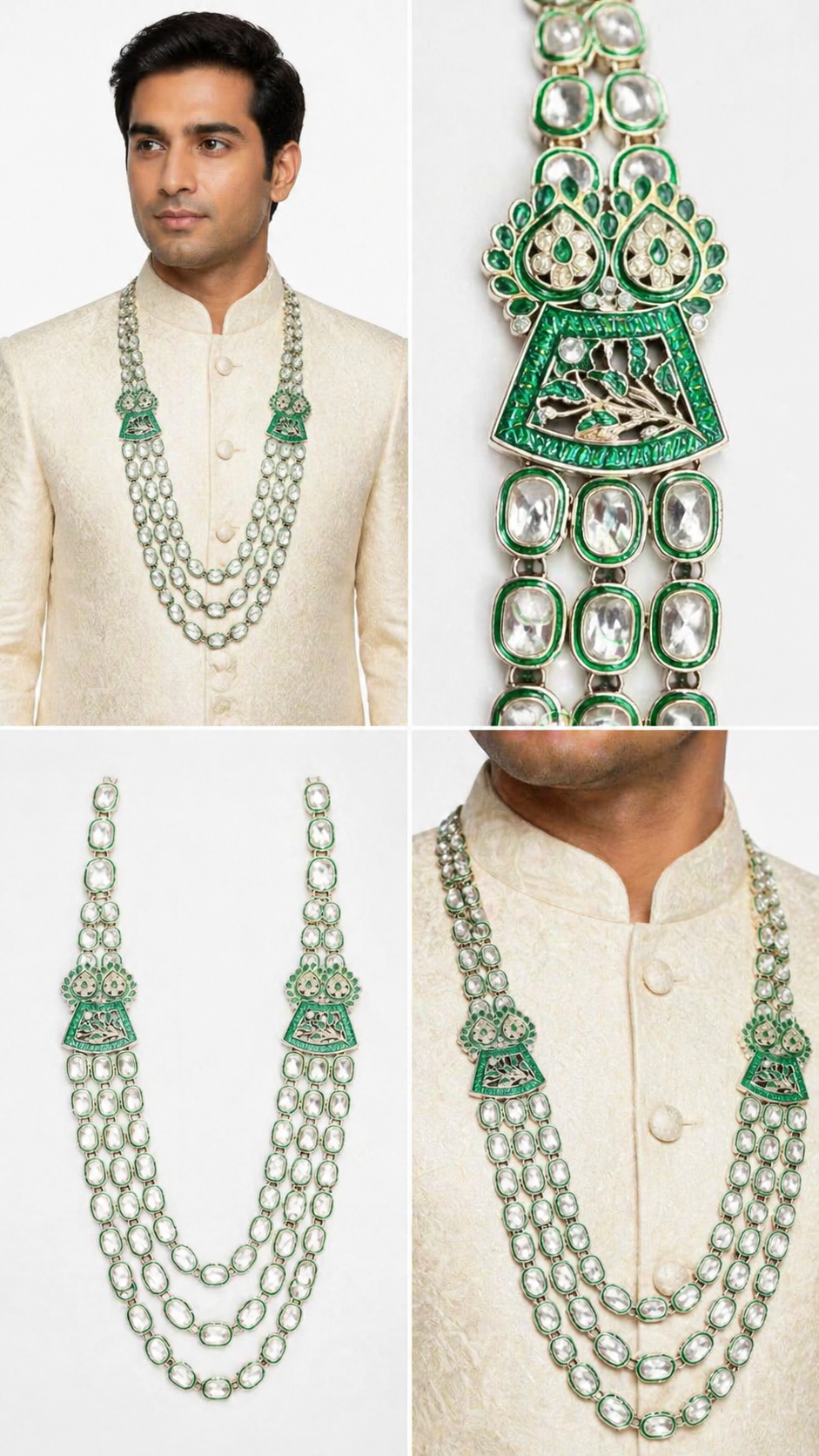 Classic Kundan & Green Enamel Heritage Mala