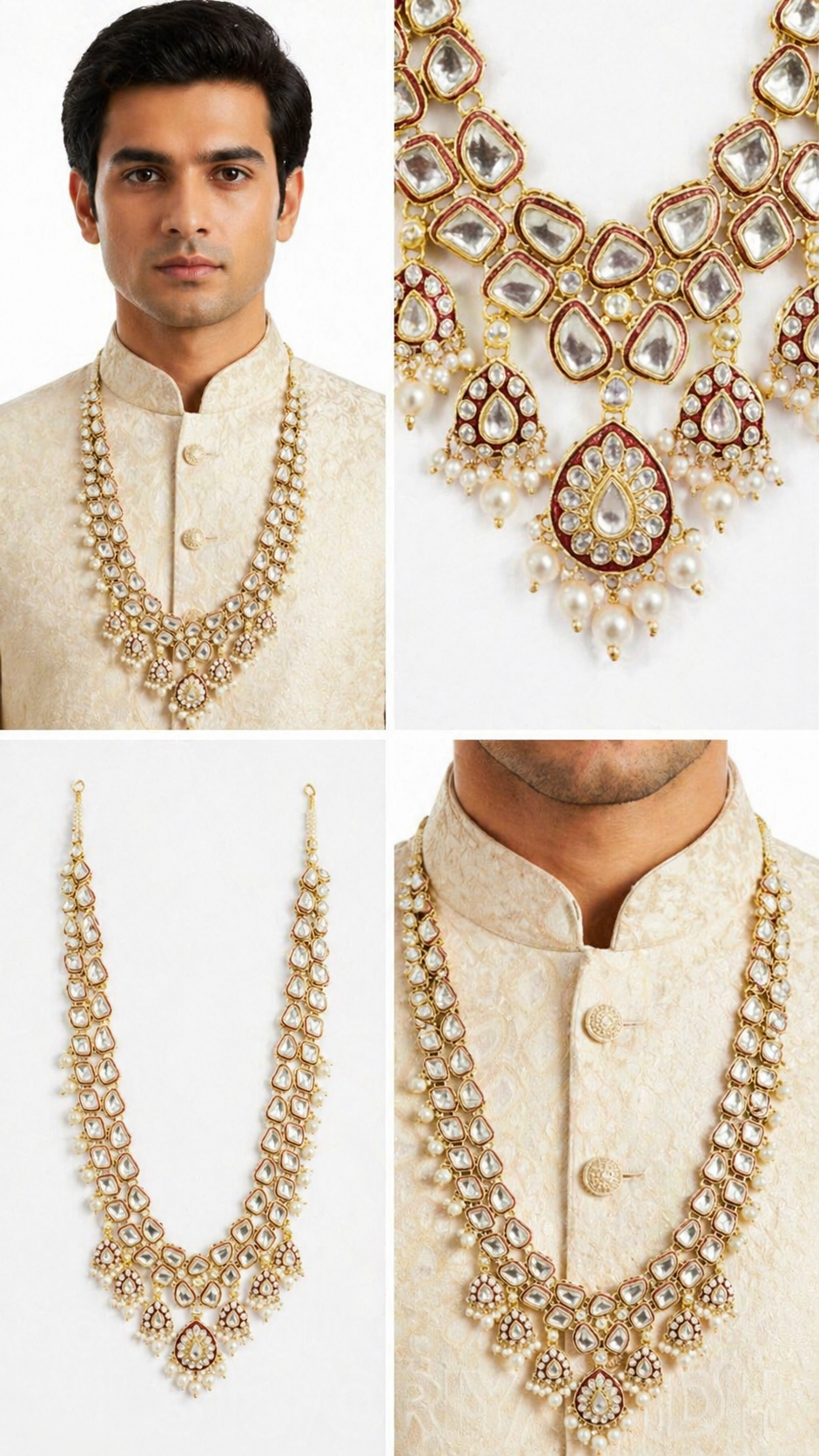 Vintage Elegance Maroon & Pearl Groom’s Necklace
