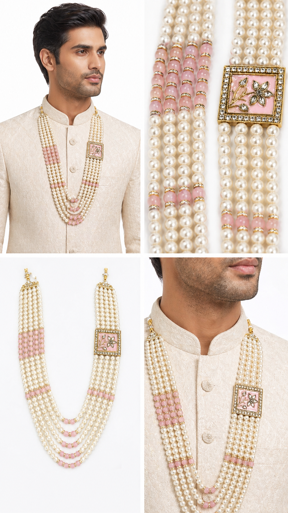 Rose Quartz & Pearl Maharaja Mala