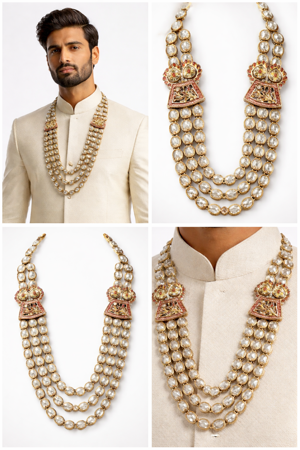 Imperial Triple-Strand Kundan Groom Haar