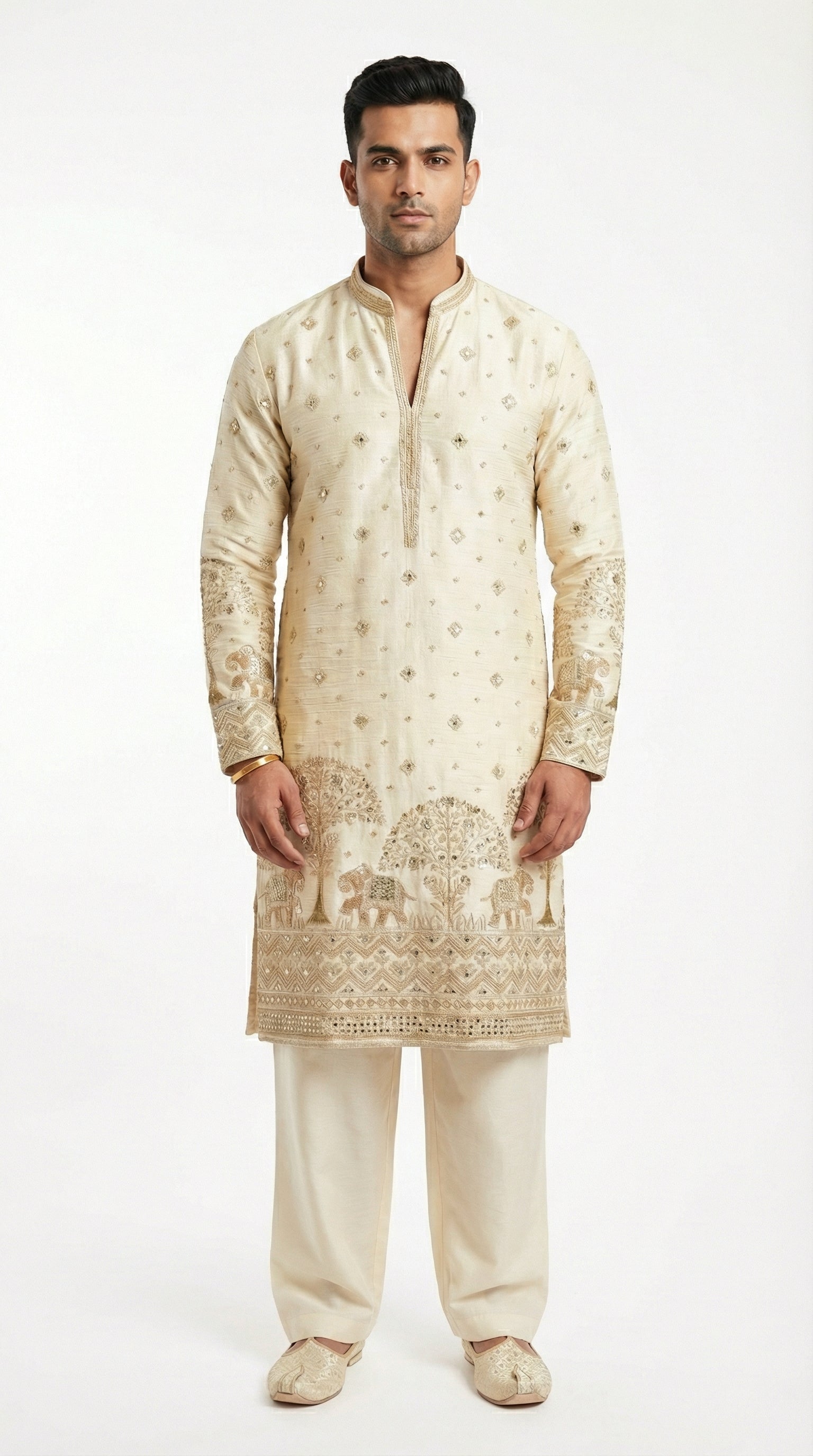 BEIGE EMBROIDERED KURTA