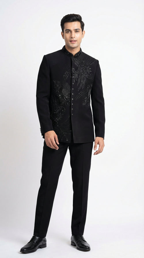 EMBROIDERED BLACK JODHPURI SET