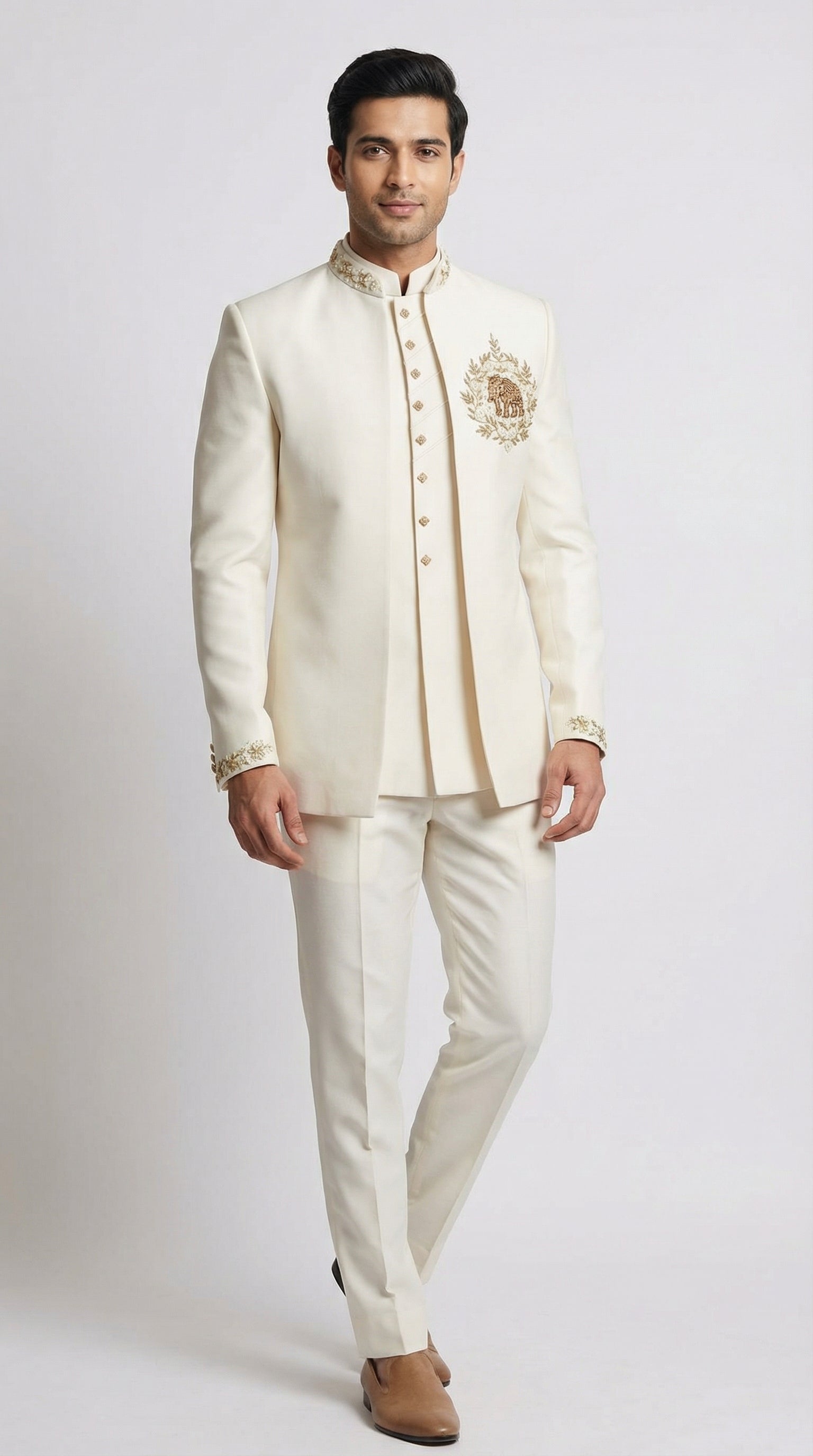 OFF-WHITE EMBROIDERED JODHPURI