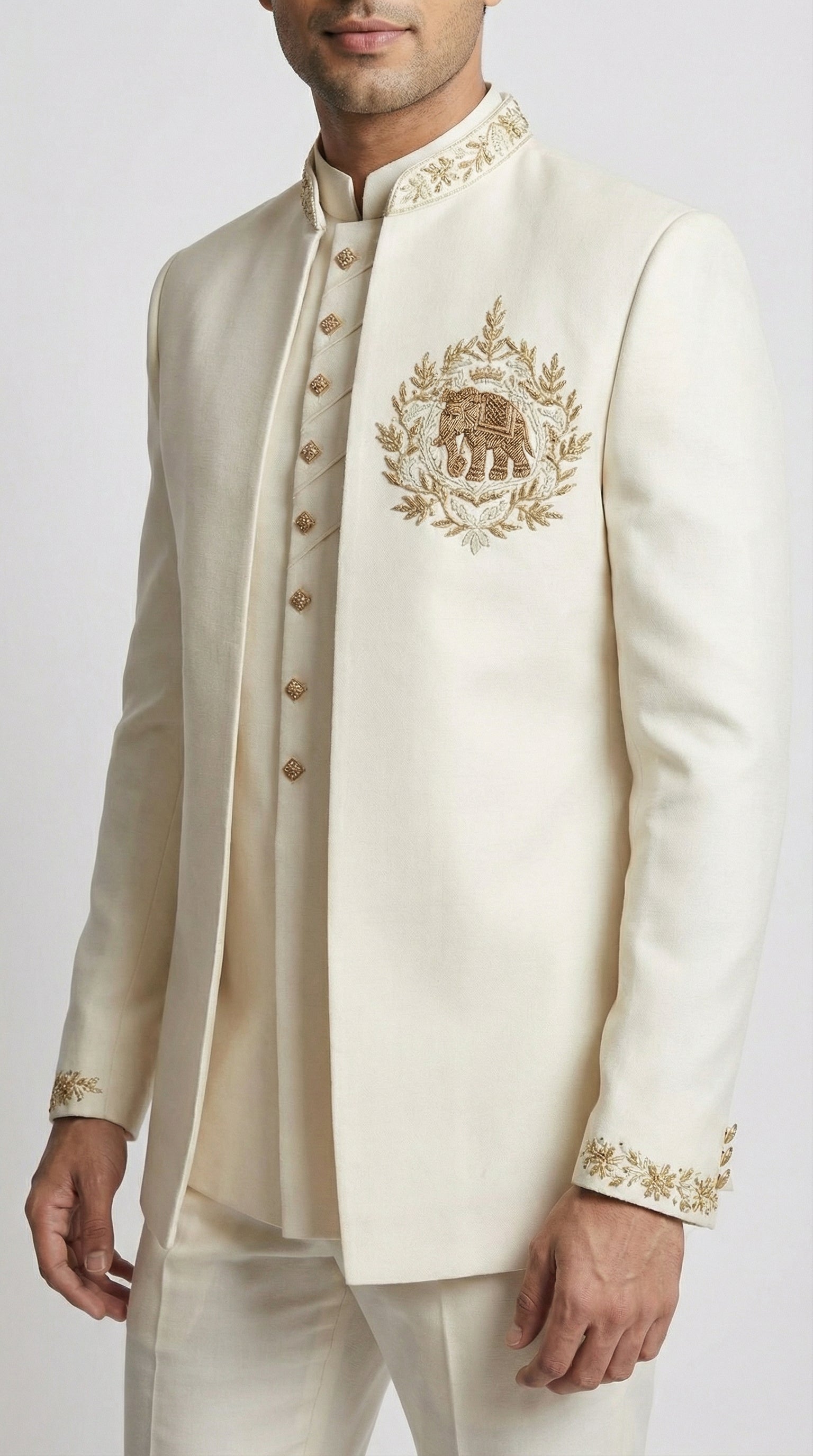 OFF-WHITE EMBROIDERED JODHPURI