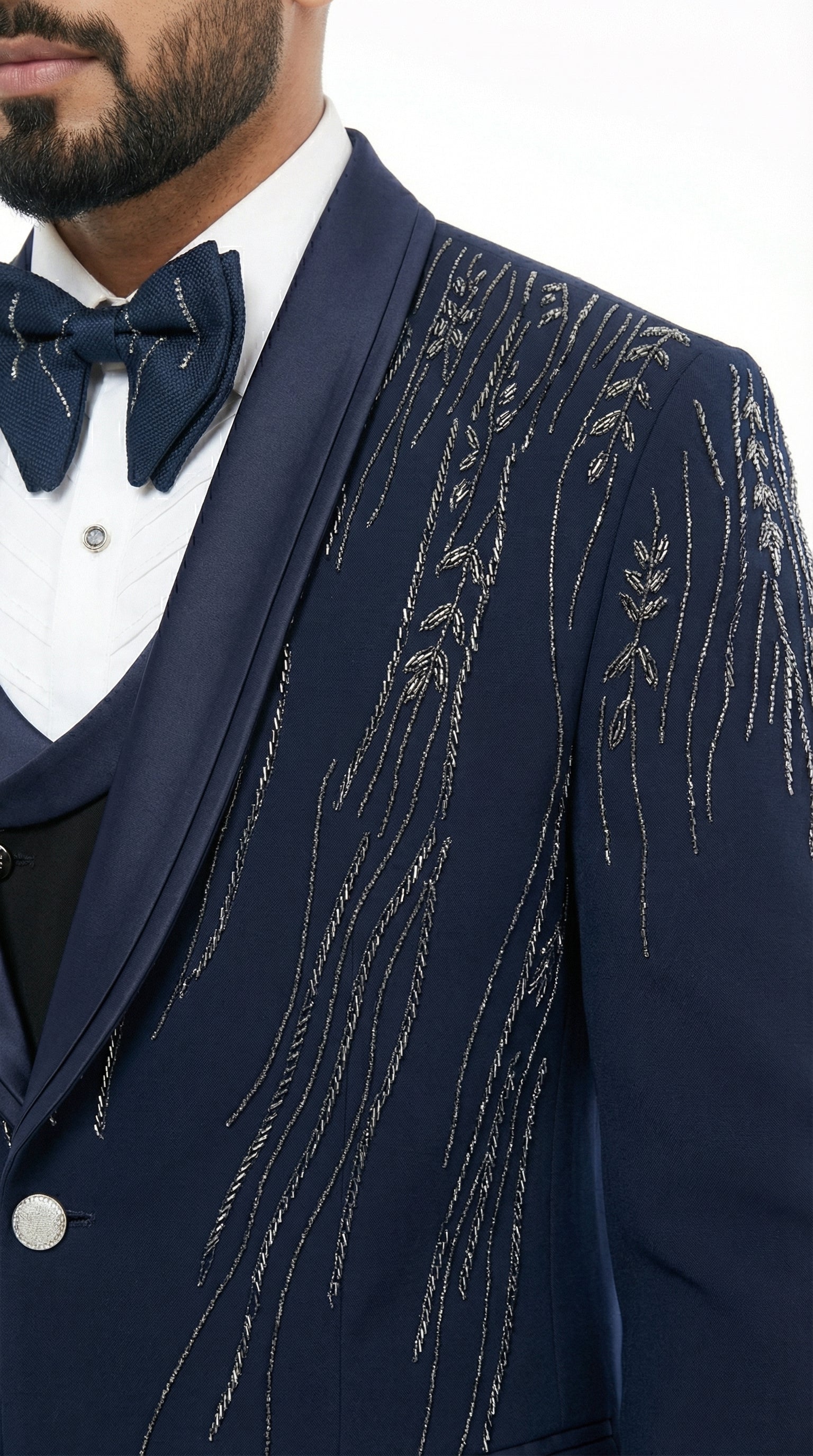 NAVY BLUE EMBROIDERED TUXEDO SET.