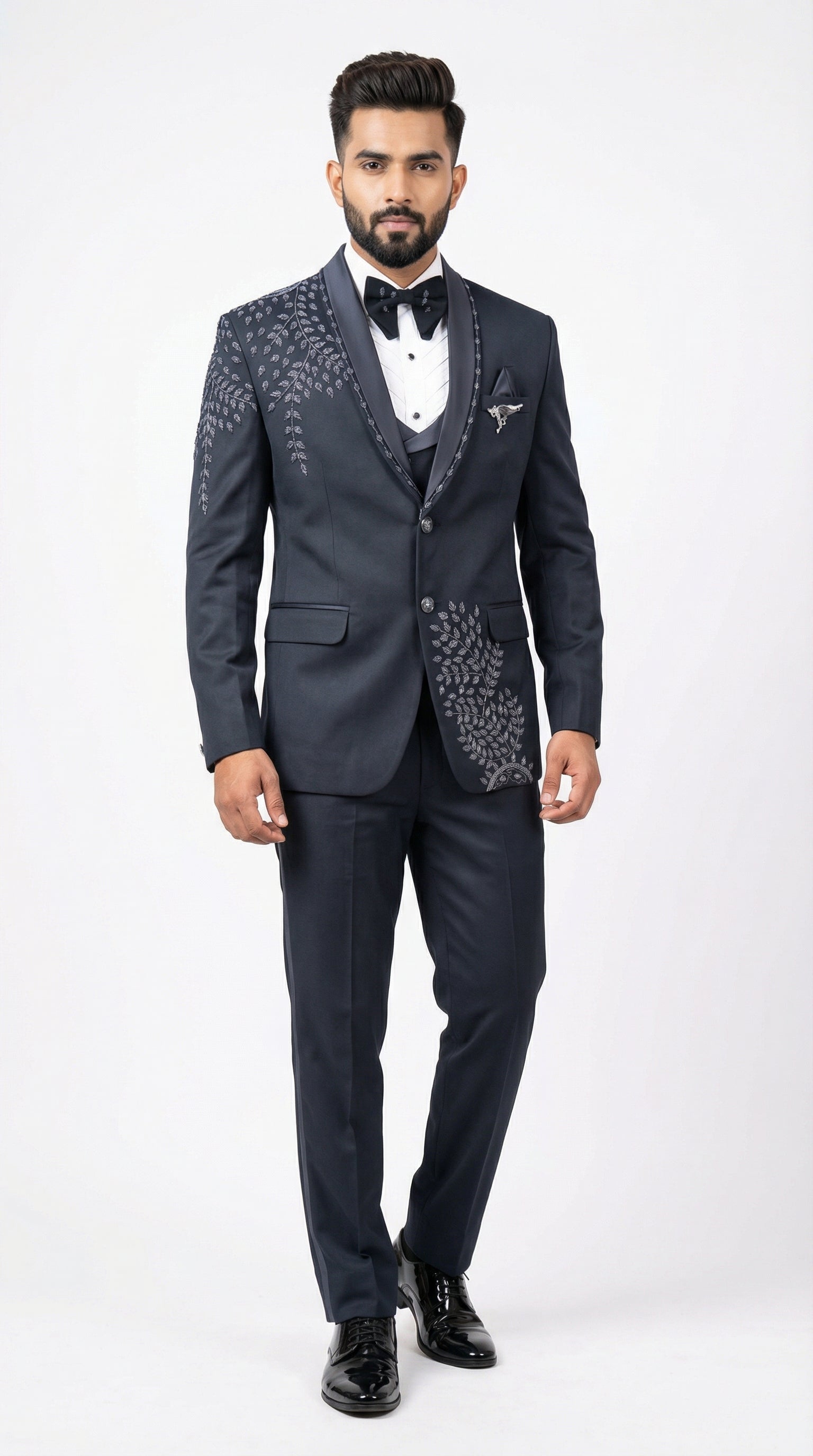 NAVY BLUE EMBROIDERED TUXEDO SET