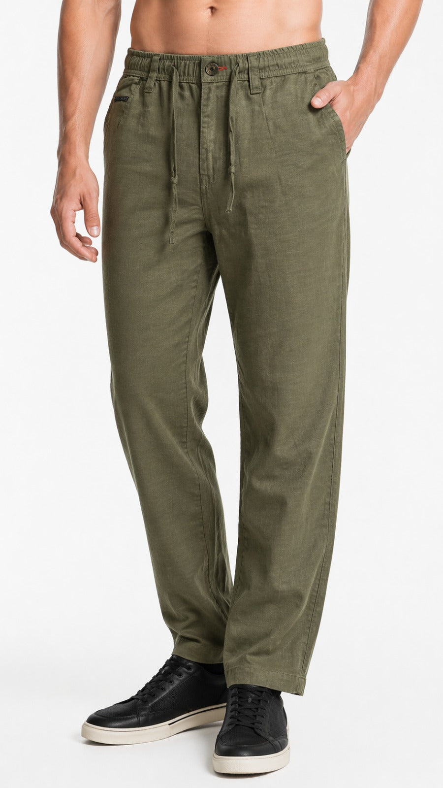 OLIVE GREEN DRAWSTRING LINEN PANTS